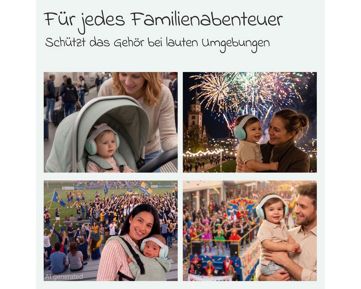 Zamboo Kapselgehörschutz Mint, Baby Gehörschutz ab 12 Monate Verstellbarer Kinder Lärmschutz Bild 2