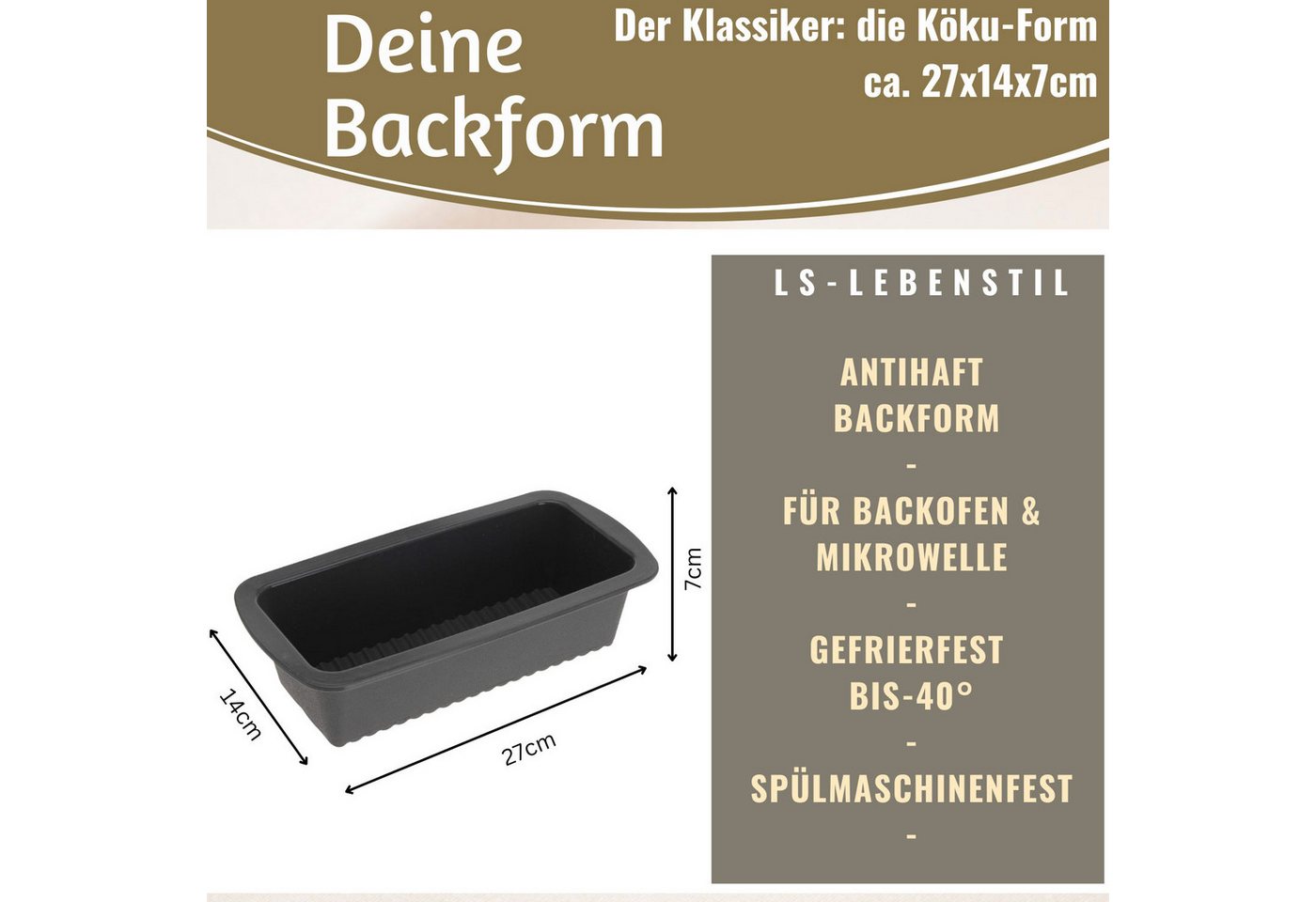 LS-LebenStil Kastenform Silikon Königskuchenform 25cm Backform Kuchenform Brotbackform, (Silikonbackform für Kuchen und Brot 1-tlg), Rechteckig, Antihaft Kuchenform, Flexibel Bild 5