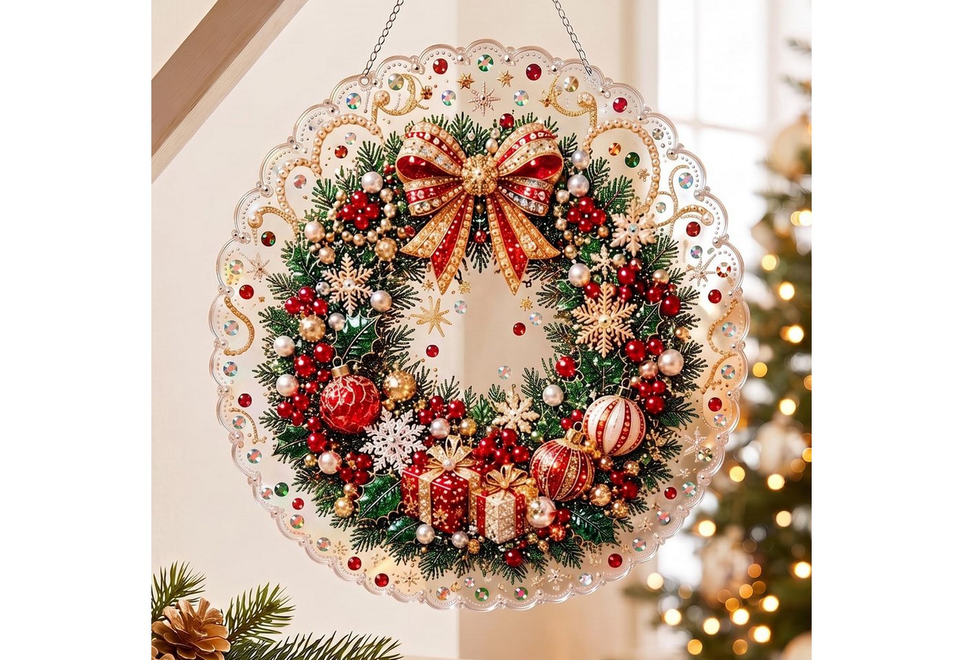 Bomiclss Kreativset Diamond-Painting-Set„Weihnachtsperle“für Erwachsene–Dekorationsartikel, Acryl-Hängeornament mit 3D-Perlen & Metallkette für Fenster & Wand Bild 3