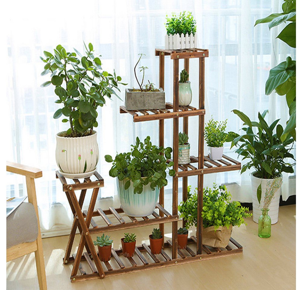 GarveeMore Blumenständer Pflanzenregal Holz Blumenregal MehrstöCkig für Wohnzimmer, mit 5 Ebenen und 7 Plattformen,Robuste Konstruktion
