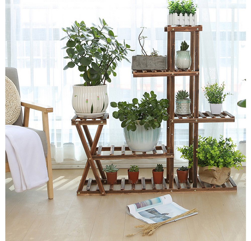 GarveeMore Blumenständer Pflanzenregal Holz Blumenregal MehrstöCkig für Wohnzimmer, mit 5 Ebenen und 7 Plattformen,Robuste Konstruktion Bild 4