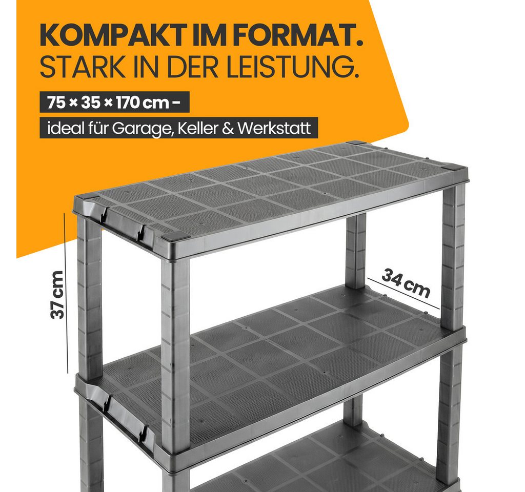 KreLeo Schwerlastregal 'Evo' mit 5 Böden - aus Kunststoff - in Grau (Set wählbar) Bild 2