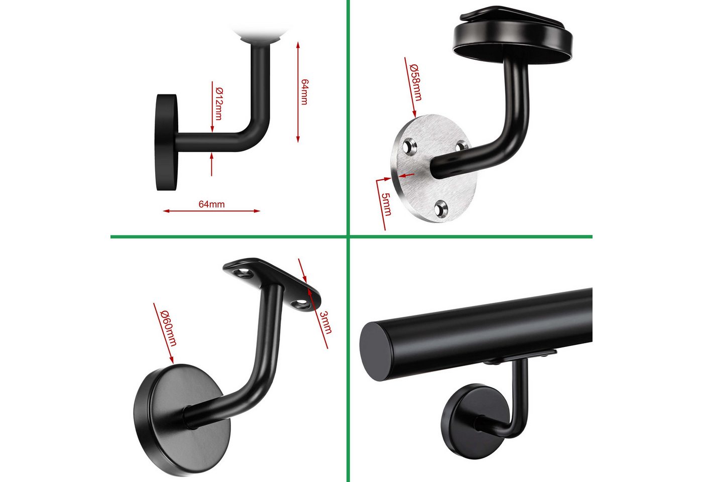 duschspa Treppengeländer Wandhandlauf Edelstahl Treppengeländer 80–240cm Handlauf Innen & Außen, 100 cm Länge, ist rostfrei Bild 2