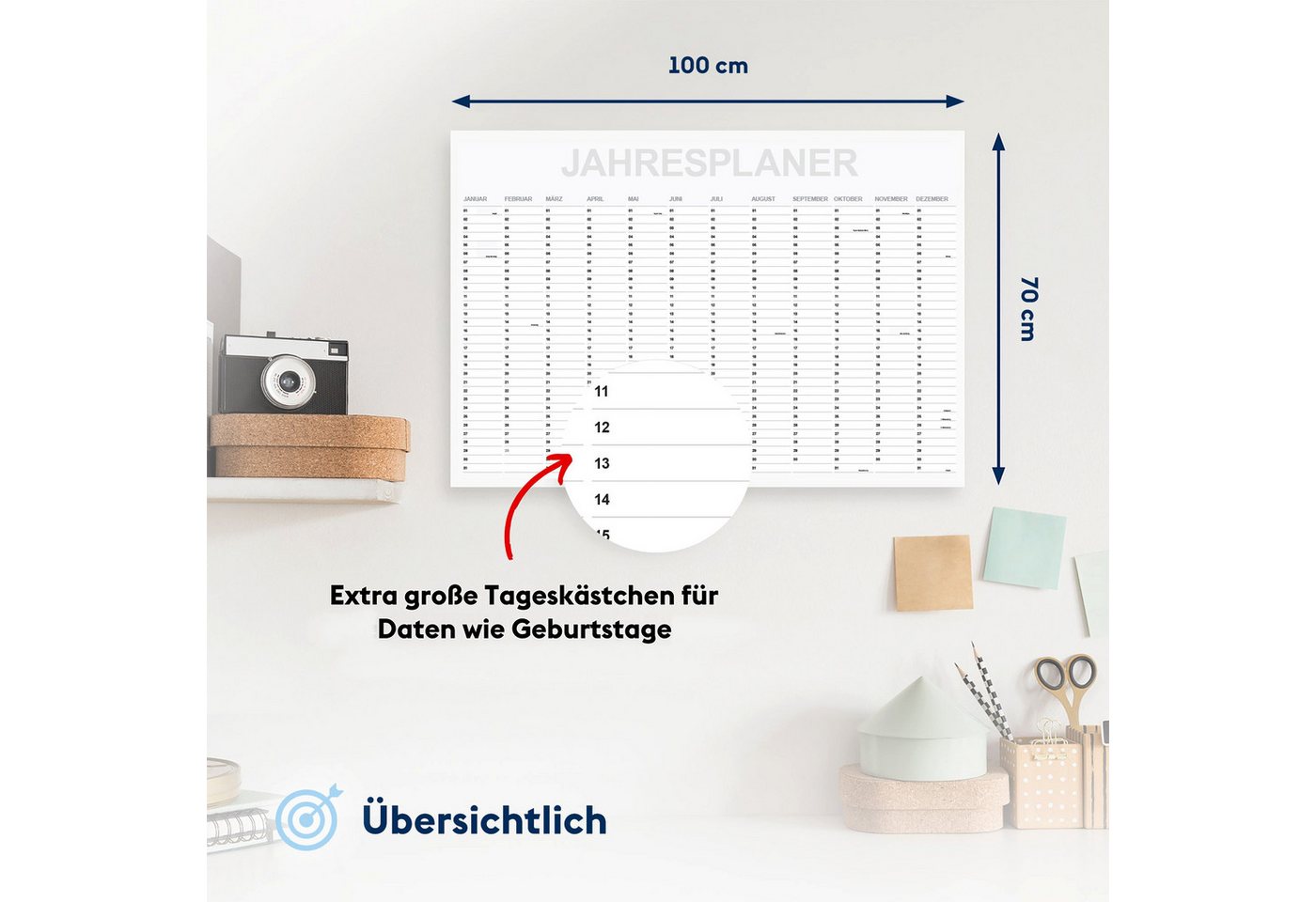 FLYERALARM Wandkalender abwischbarer Jahreskalender (100x70 cm) jahresunabhängig, Beschichtet zum Abwischen Bild 5