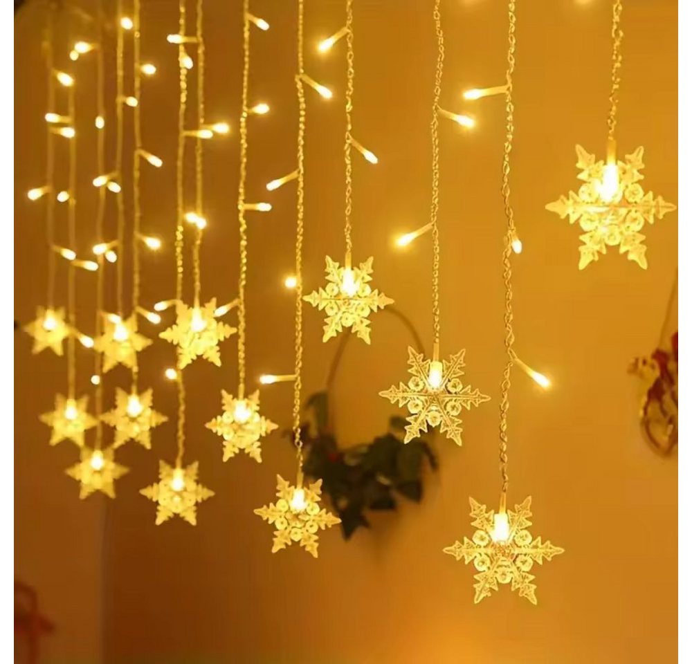 Montegoni Lichterkette Schneefloken Lichtvorhang 2,3m 8 Modi und EU-Stecker für Innenräume, 8 Programme, wasserabweisende Elemente, EU-Stecker