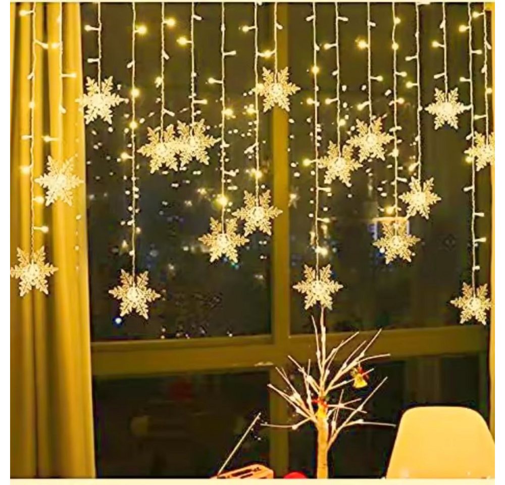 Montegoni Lichterkette Schneefloken Lichtvorhang 2,3m 8 Modi und EU-Stecker für Innenräume, 8 Programme, wasserabweisende Elemente, EU-Stecker Bild 3