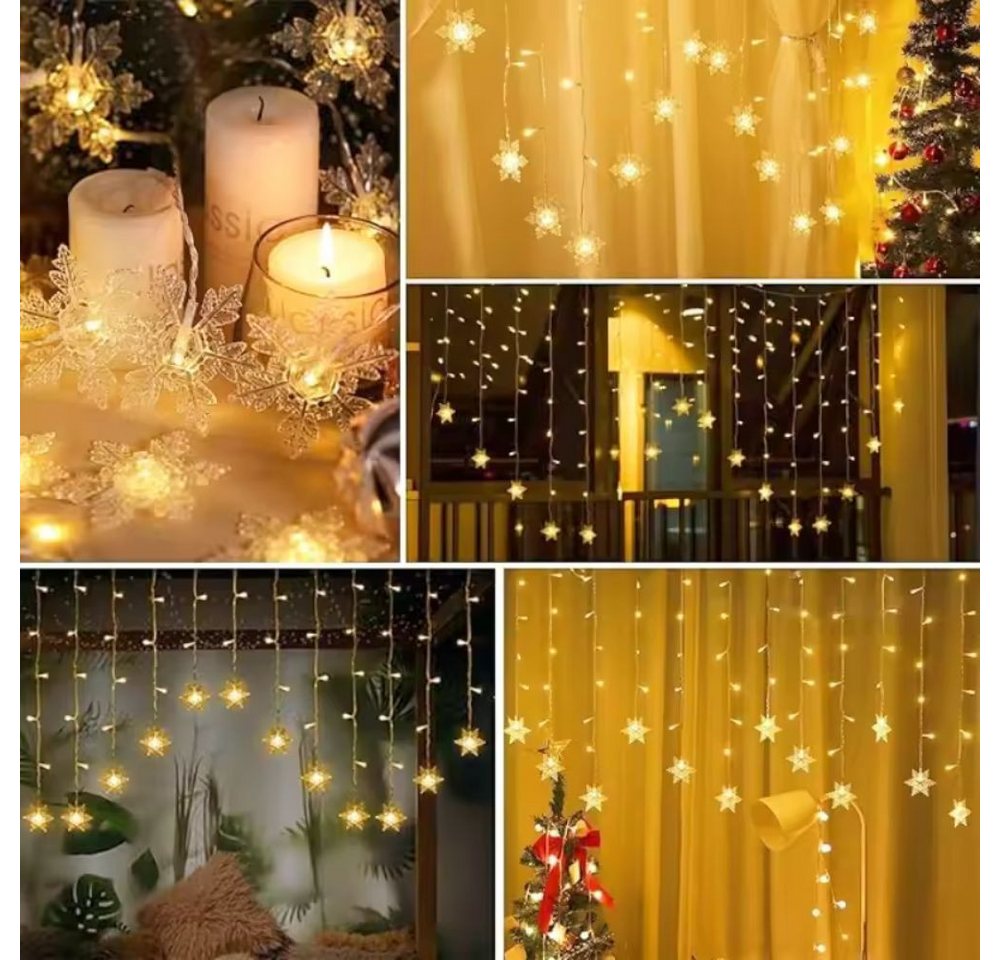 Montegoni Lichterkette Schneefloken Lichtvorhang 2,3m 8 Modi und EU-Stecker für Innenräume, 8 Programme, wasserabweisende Elemente, EU-Stecker Bild 4