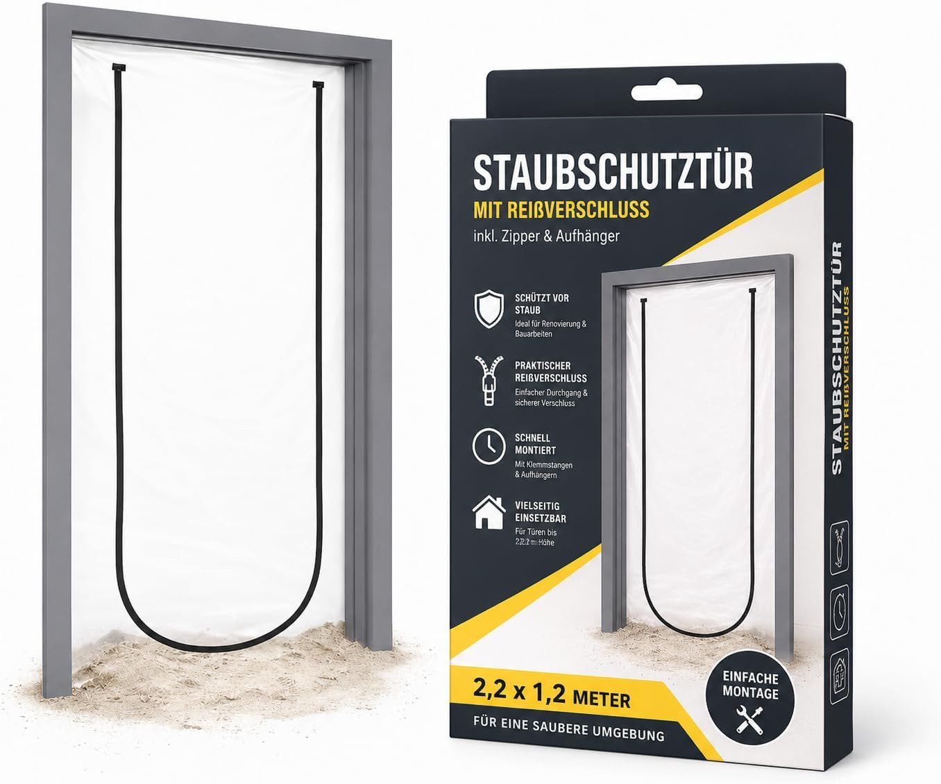 TK Gruppe Staubschutztür Staubschutz Folientür 110 x 220 cm – Reißverschluss & Easy Comfort, (1-St) Bild 2