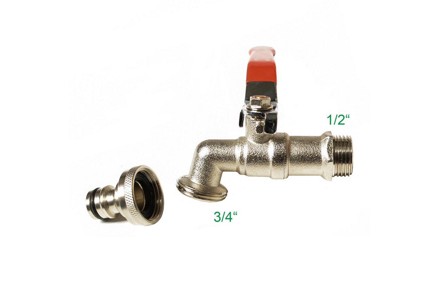 KAGM Kugelhahn Messing Wasserhahn Aussengewinde 1/2" auf 3/4", (inkl. QuickConnector, Gardena kompatibel)