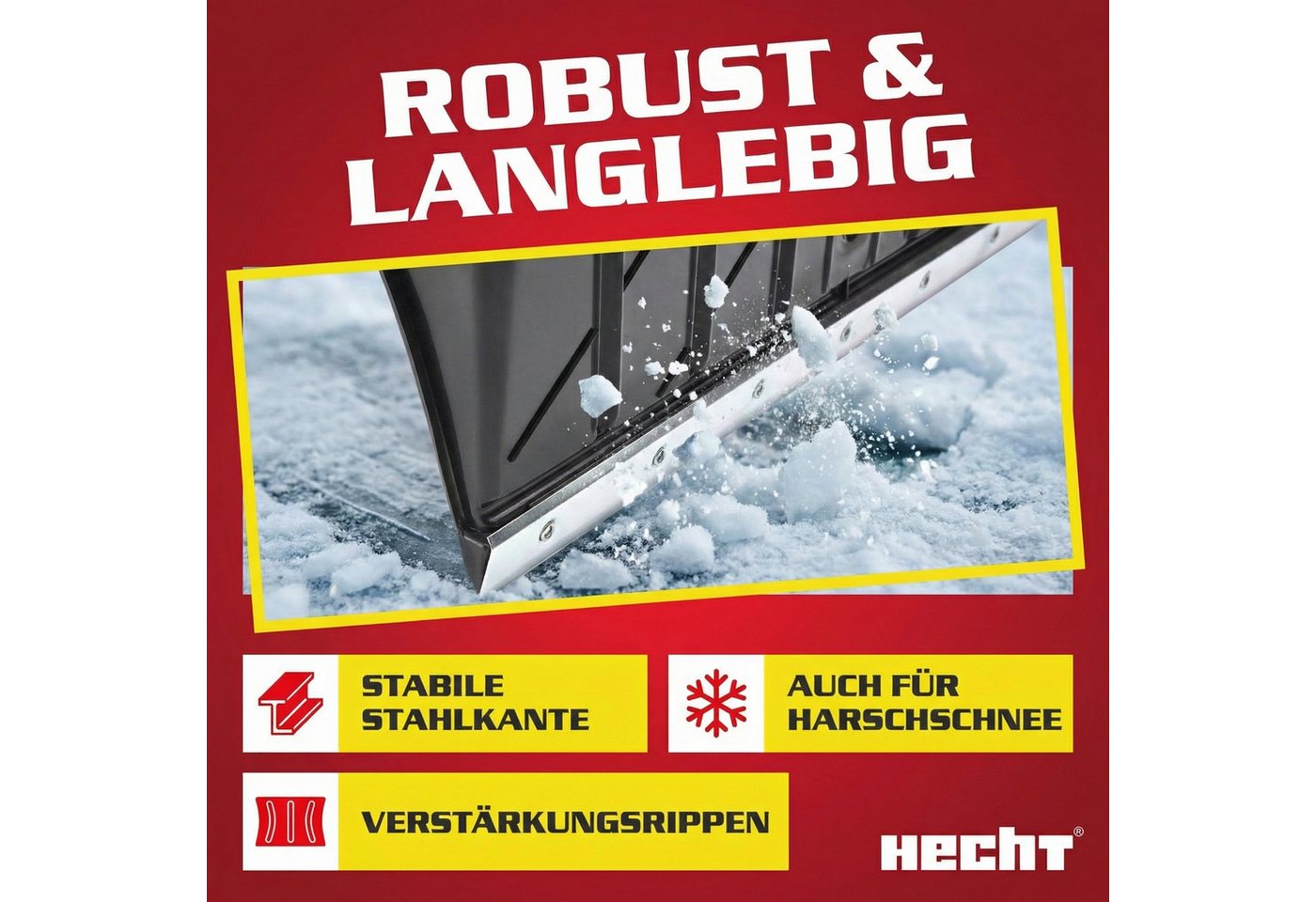 Hecht Schneeschieber Schneeschaufel Schneeschippe 5400 GT, 54,00 cm Arbeitsbreite, mit 106,00 cm langem Stiel, Stahlprofilkante - Kunststoff - Hohe Ränder Bild 2