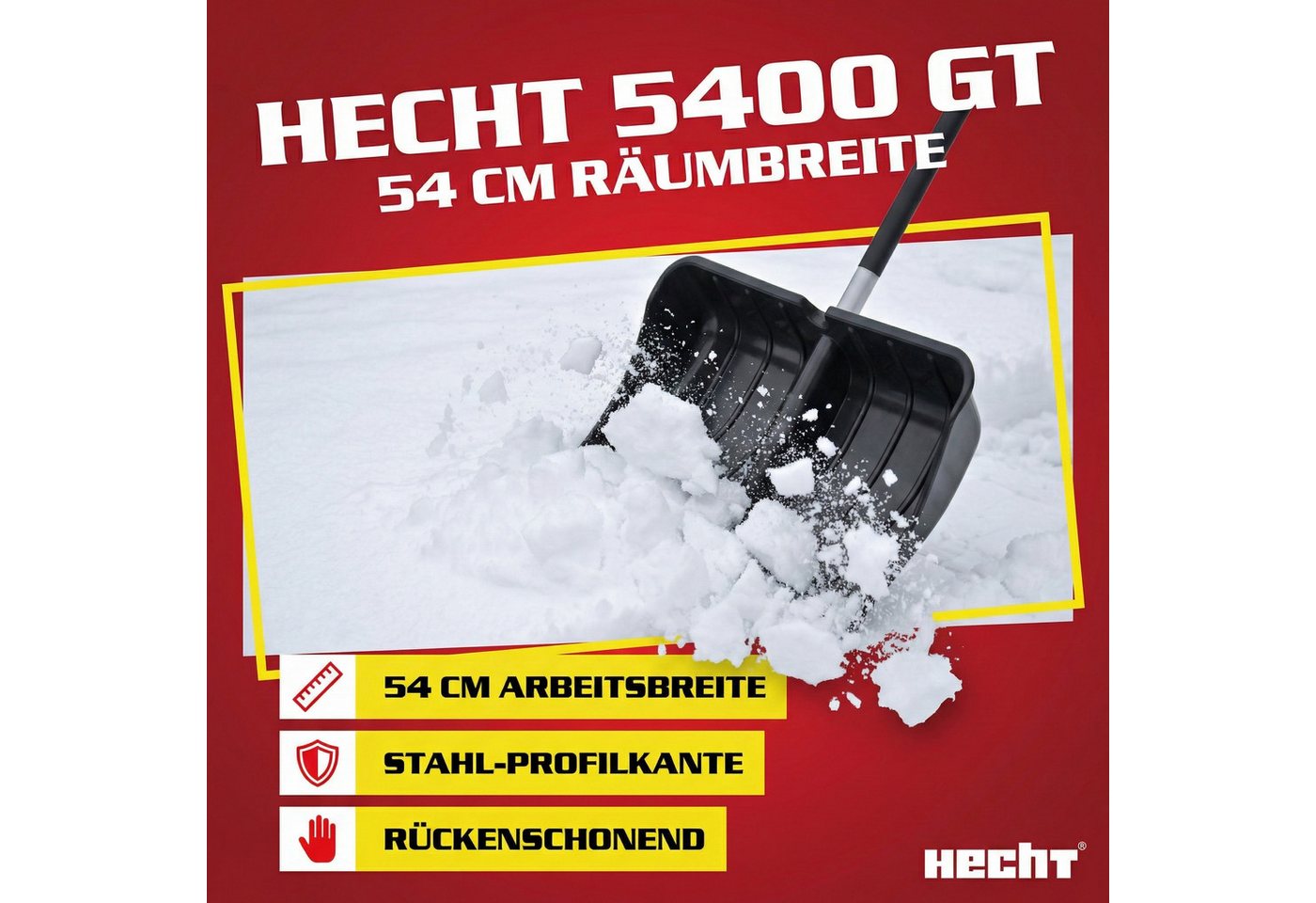 Hecht Schneeschieber Schneeschaufel Schneeschippe 5400 GT, 54,00 cm Arbeitsbreite, mit 106,00 cm langem Stiel, Stahlprofilkante - Kunststoff - Hohe Ränder Bild 3