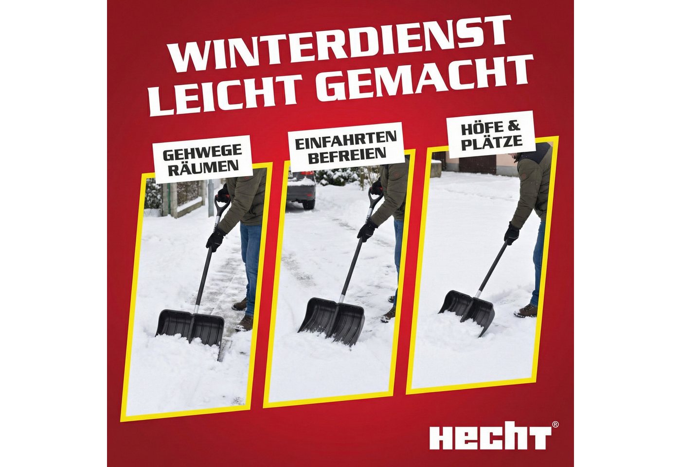 Hecht Schneeschieber Schneeschaufel Schneeschippe 5400 GT, 54,00 cm Arbeitsbreite, mit 106,00 cm langem Stiel, Stahlprofilkante - Kunststoff - Hohe Ränder Bild 4