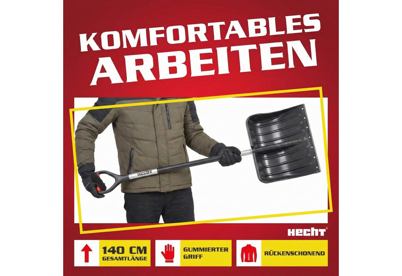 Hecht Schneeschieber Schneeschaufel Schneeschippe 5400 GT, 54,00 cm Arbeitsbreite, mit 106,00 cm langem Stiel, Stahlprofilkante - Kunststoff - Hohe Ränder Bild 5