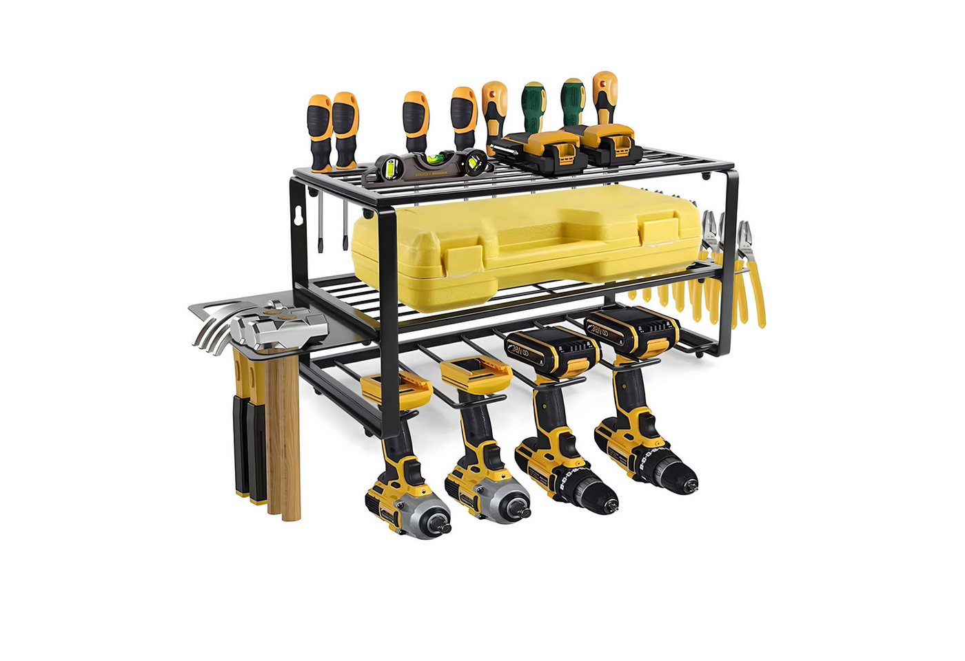 Realb2b Werkzeughalter Garage Wandregal Aufhänger Organizer Werkstattregal Metall 40cm, Einzelset Werkzeugregal für Elektrowerkzeuge, Stabiles Werkzeugregal aus Metall mit Halterungen für Werkzeuge, Robustes Wandregal aus Metall zur Aufbewahrung von Elektrowerkzeugen Bild 2