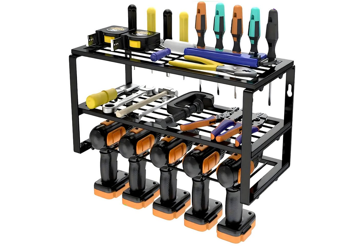 Realb2b Werkzeughalter Garage Wandregal Aufhänger Organizer Werkstattregal Metall 40cm, Einzelset Werkzeugregal für Elektrowerkzeuge, Stabiles Werkzeugregal aus Metall mit Halterungen für Werkzeuge, Robustes Wandregal aus Metall zur Aufbewahrung von Elektrowerkzeugen Bild 5