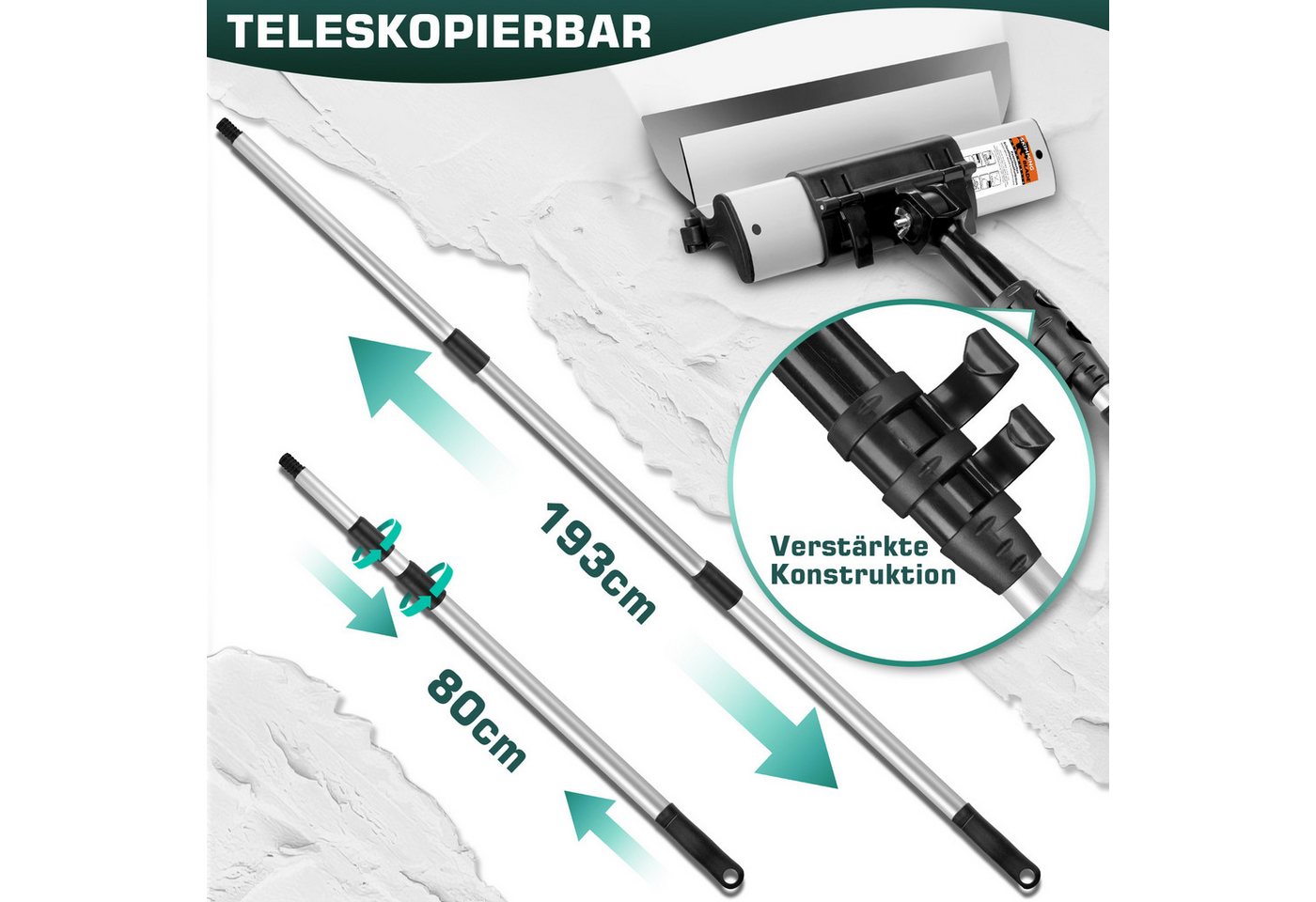 XERSEK Flächenspachtel Spachtel Flächenspachtel Set 15-80cm-Edelstahl-Klingen Teleskopstangec (Verlängerter Aluminiumgriff, Schnellwechsel, Verstellbar & Arretierung, 5 Klingen: 15/25/40/60/80cm-St) Multifunktionsspachtel Für Verputzen Kratzen Glätten von Wänden Bild 4
