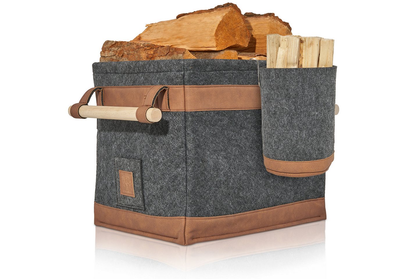 OAKAGE Kaminholzkorb Holzkorb für Kaminholz Groß mit Lederboden Feuerholzkorb Kaminkorb (Set, 1 x Holzkorb + 1 x Zündholzkorb), Schmutzabweisendes Innenfutter und Lederboden Bild 3