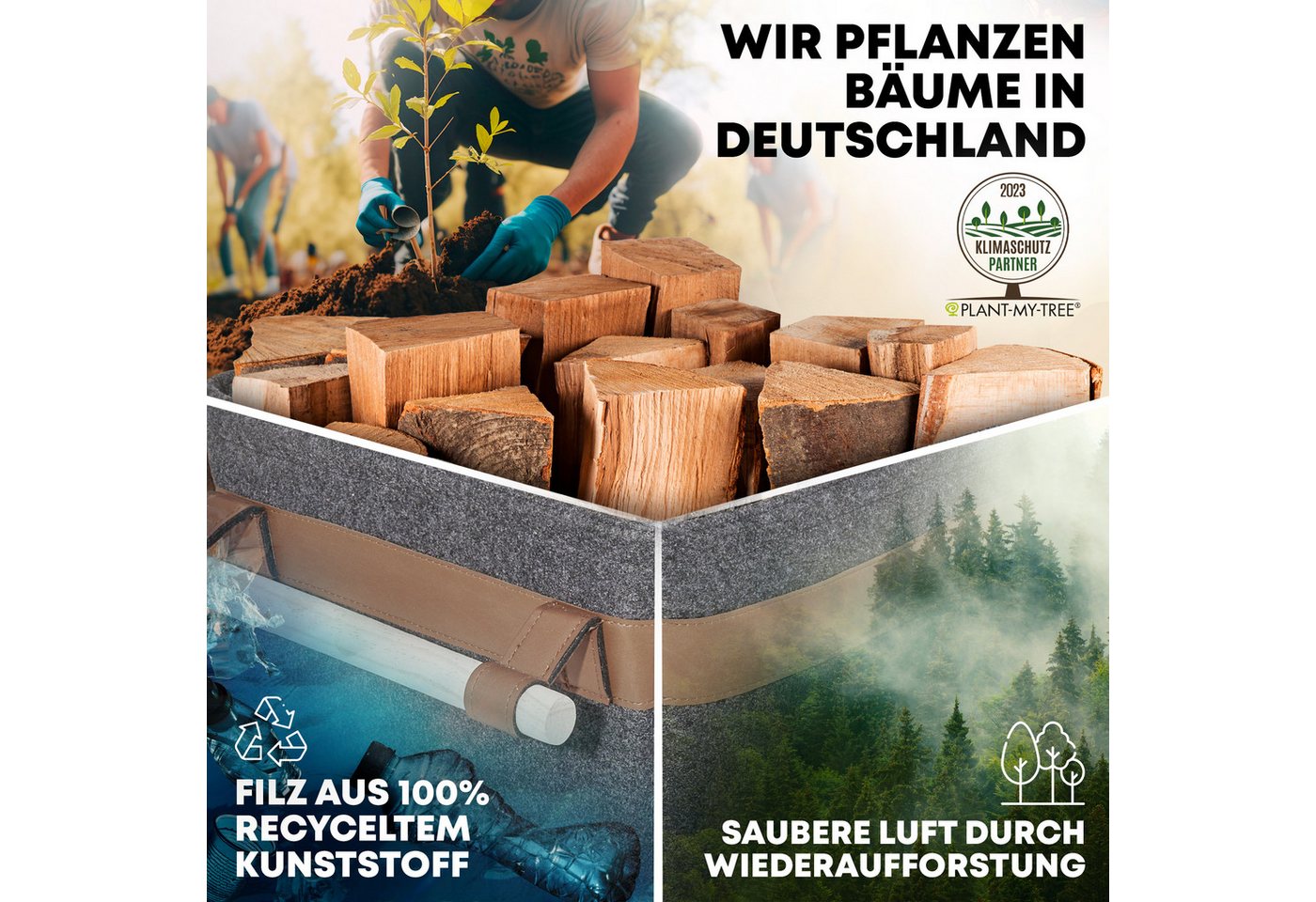 OAKAGE Kaminholzkorb Holzkorb für Kaminholz Groß mit Lederboden Feuerholzkorb Kaminkorb (Set, 1 x Holzkorb + 1 x Zündholzkorb), Schmutzabweisendes Innenfutter und Lederboden Bild 5