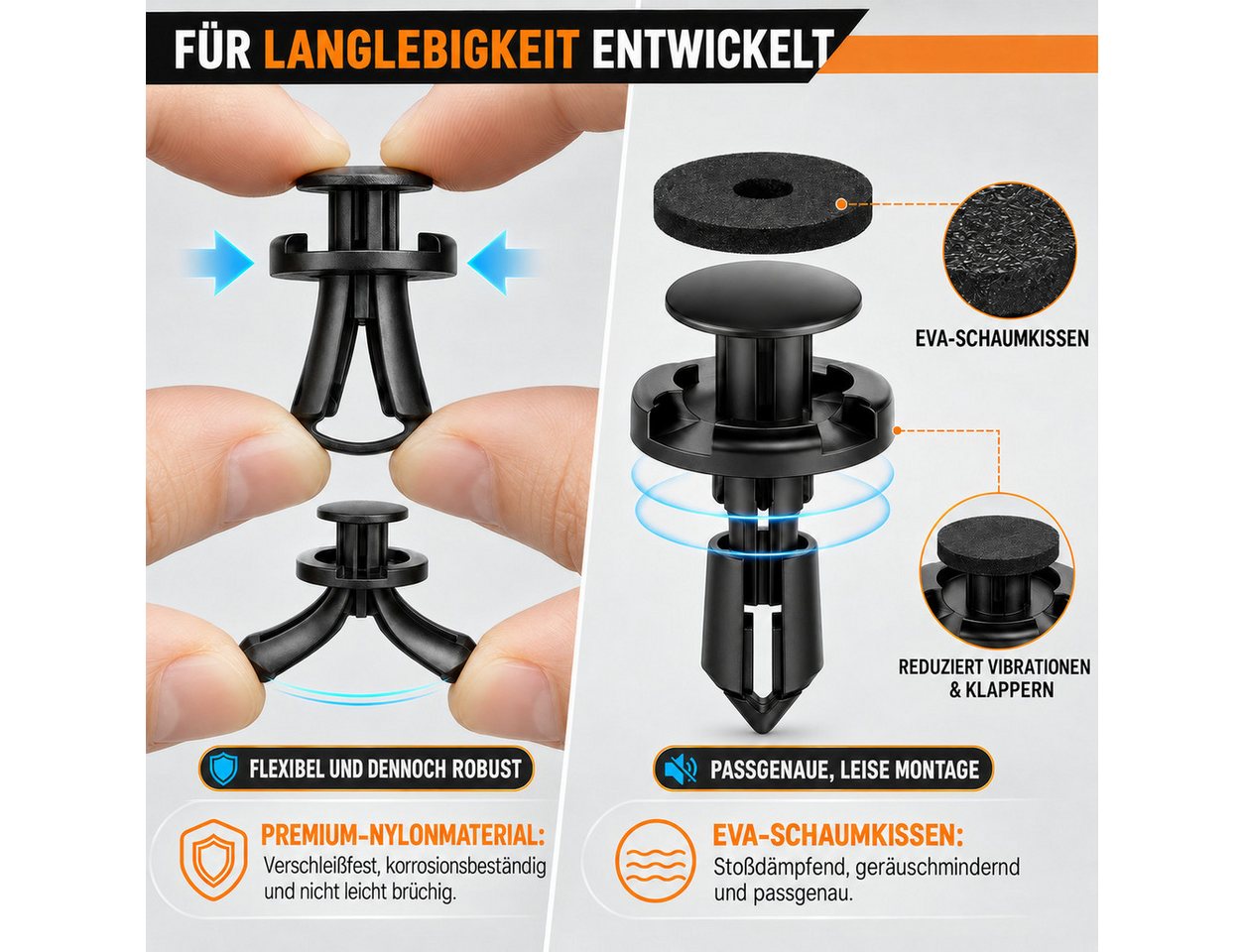 LEMLIT Leisten-Befestigungsclips 725 Stück Auto Befestigung Clips 16 Arten Befestigungclips, (725er Set, 725-St., Universal Türverkleidung Klammern,Befestigungsclips Auto), mit Demontage Werkzeuge, Kabelbinder und Schwammig Kissen Bild 2