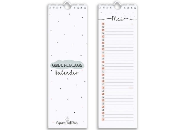 CUPCAKES & KISSES Geburtstagskalender Immerwährender Wandkalender