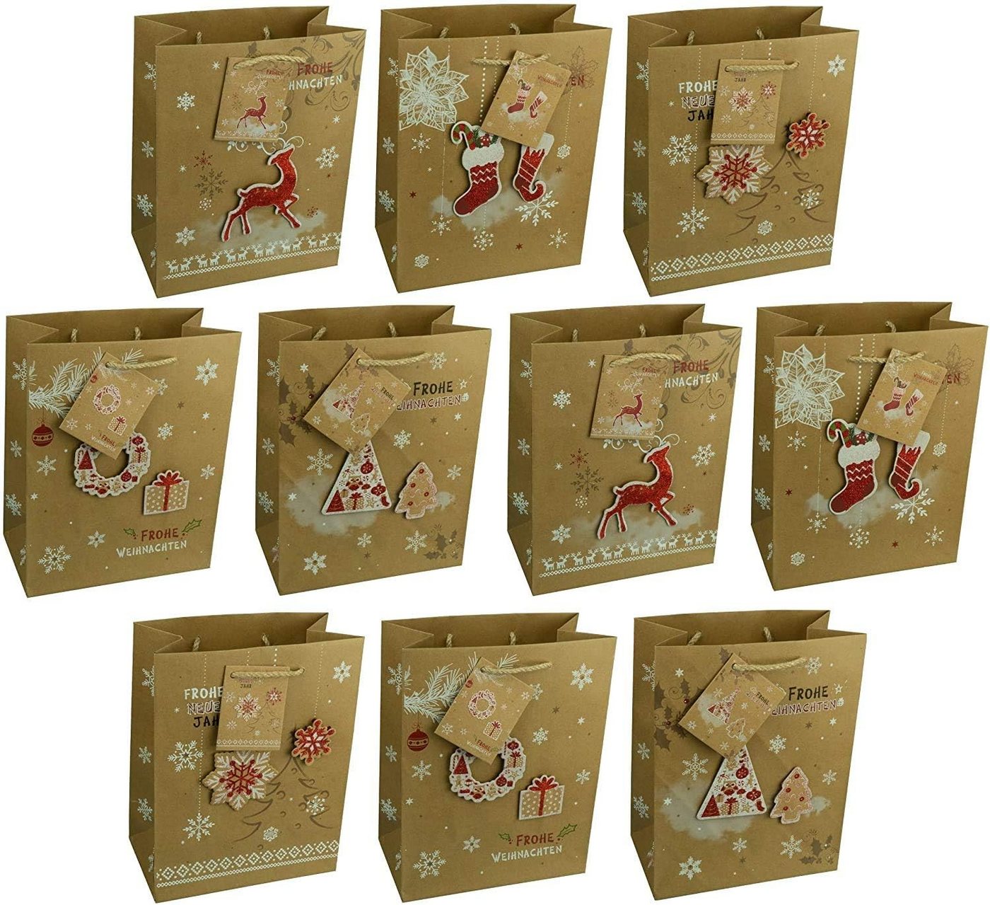 hrb Geschenkpapier 10 Stück Geschenktüten Weihnachten - modern, stabile Weihnachtstüten