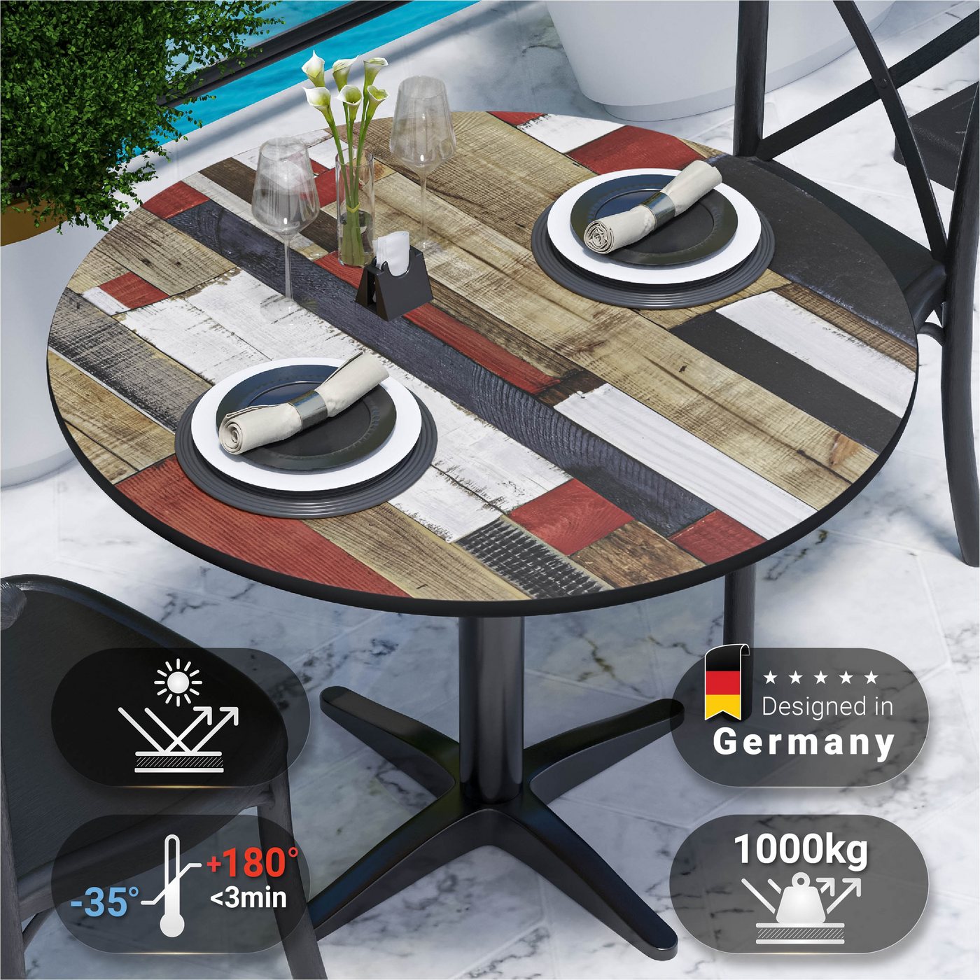 GGMMÖBEL Tischplatte Compact HPL Compact (1 Stück), Rund Aussen Hohe Tragkraft/Langlebig
