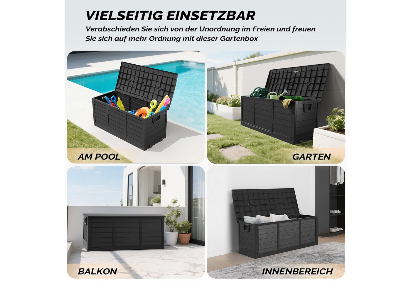 VINGLI Gartenbox Aufbewarungsbox mit/ohne Rädern, Wasserdicht Bild 4