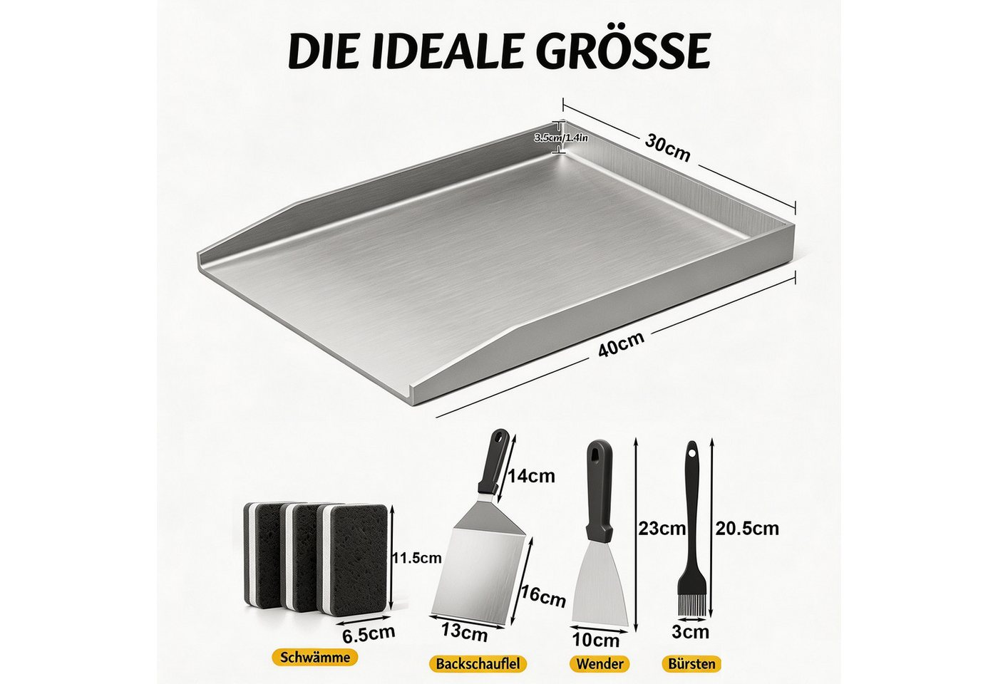 devesanter Grillplatte Edelstahl Grillplatte Set Universal BBQ Plancher Gasgrill Grill (1-St., mit Grillwerkzeugen und Reinigungsschwämme), für gleichmäßige Hitzeverteilung Grillschale Inbegriffen Grillspachtel Bild 4
