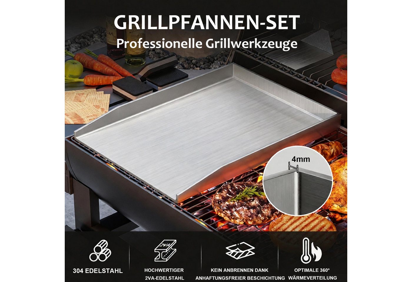 devesanter Grillplatte Edelstahl Grillplatte Set Universal BBQ Plancher Gasgrill Grill (1-St., mit Grillwerkzeugen und Reinigungsschwämme), für gleichmäßige Hitzeverteilung Grillschale Inbegriffen Grillspachtel Bild 5
