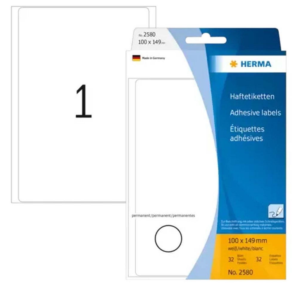 HERMA Etiketten Vielzwecketiketten 100 x 149 mm weiß permanent haftend, Permanent haftend und abgerundete Ecken