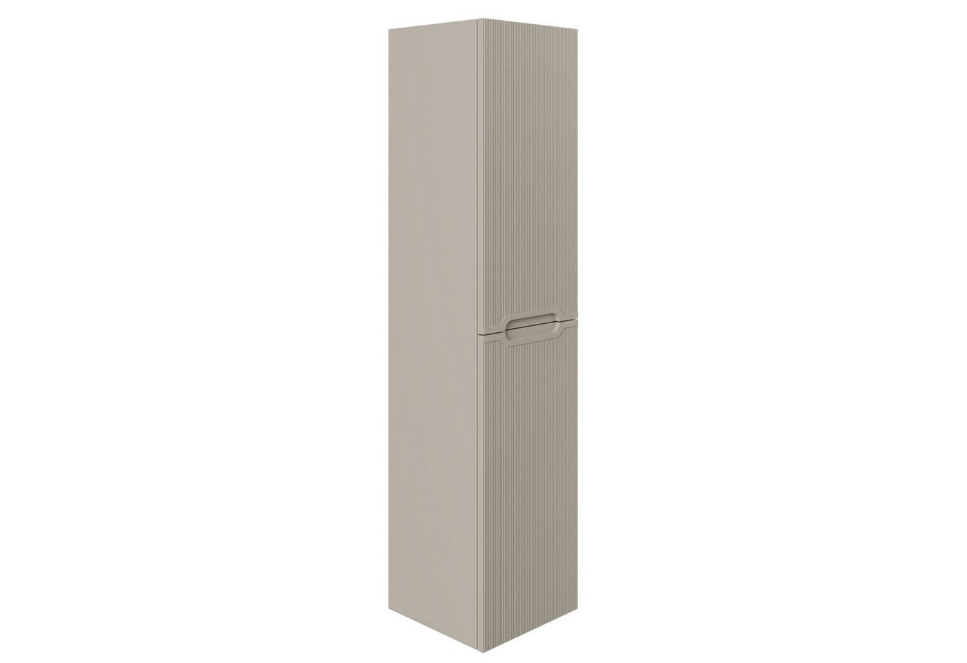Karen Badmöbel-Set Hochschrank Bella, (Optionaler Hochschrank, 1-St., Hochschrank mit Türen & Regalen), Kaschmirbeige, Riffeloptik, Griffmulden, Softclose Bild 2