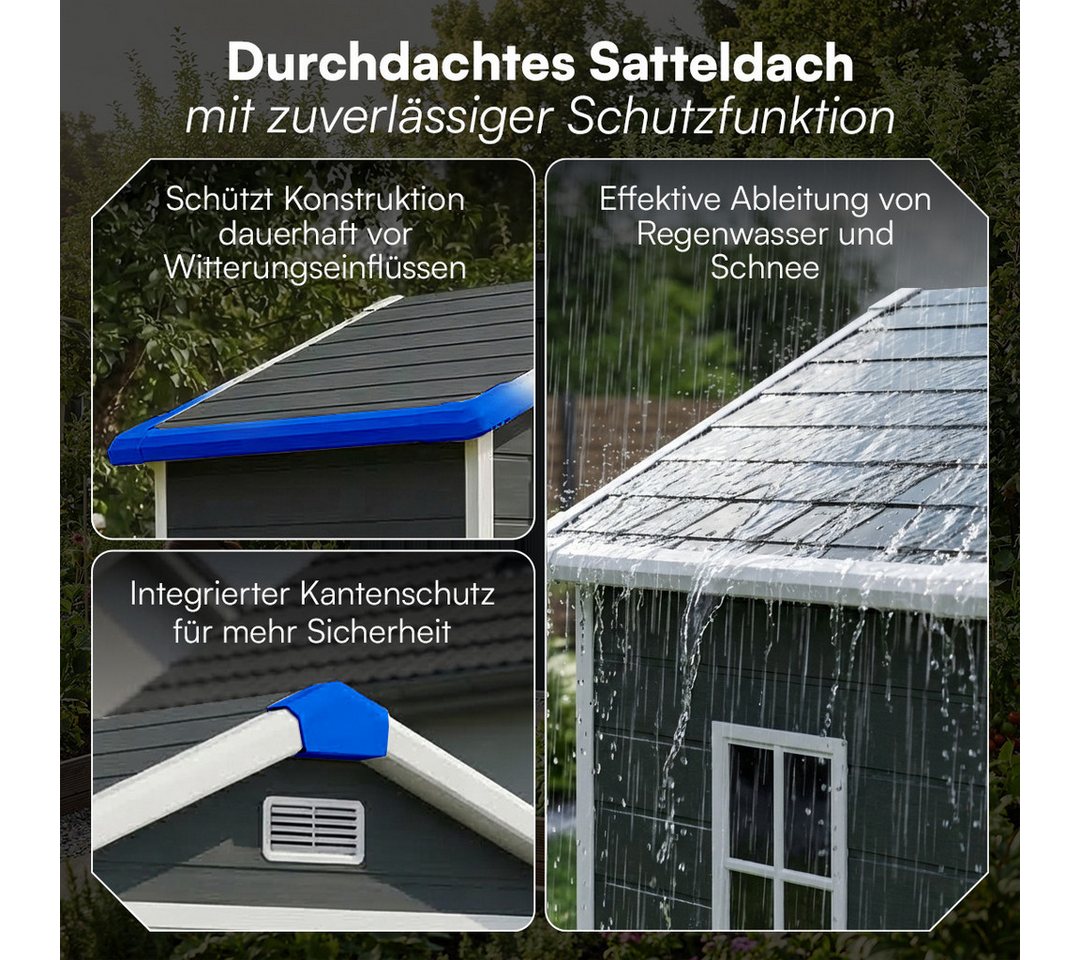 STEELSØN Gerätehaus Novara Gartenhaus mit Bodenplatte, wetterfest, Schuppen inkl. Fenster, Dunkelgrau, Geräteschuppen mit Satteldach L, Schuppen aus Kunststoff Bild 5