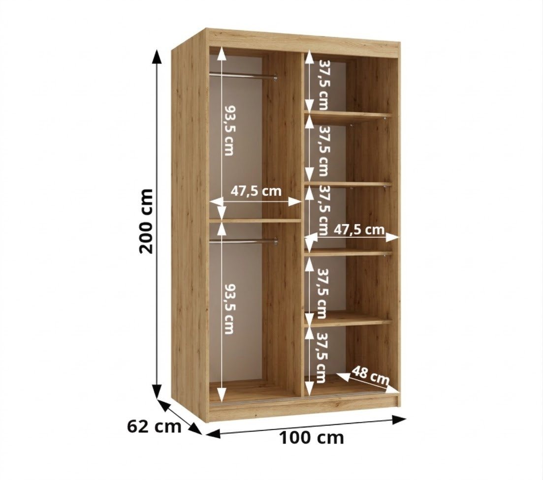 ABIKS MÖBEL Schwebetürenschrank SPOTI Schlafzimmerschrank, mit Spiegel, Kleiderstange und Regalen Bild 2
