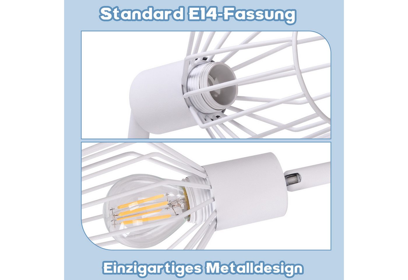Nettlife Deckenstrahler Vintage Schwarz/Weiß E14 1/2/3/4/6 Flamming Industrial, Drehbar 350°, LED wechselbar, für Flur Küchen Schlafzimmer, Wohnzimmer, Esszimmer