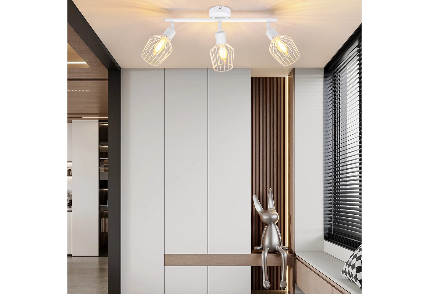 Nettlife Deckenstrahler Vintage Schwarz/Weiß E14 1/2/3/4/6 Flamming Industrial, Drehbar 350°, LED wechselbar, für Flur Küchen Schlafzimmer, Wohnzimmer, Esszimmer Bild 2