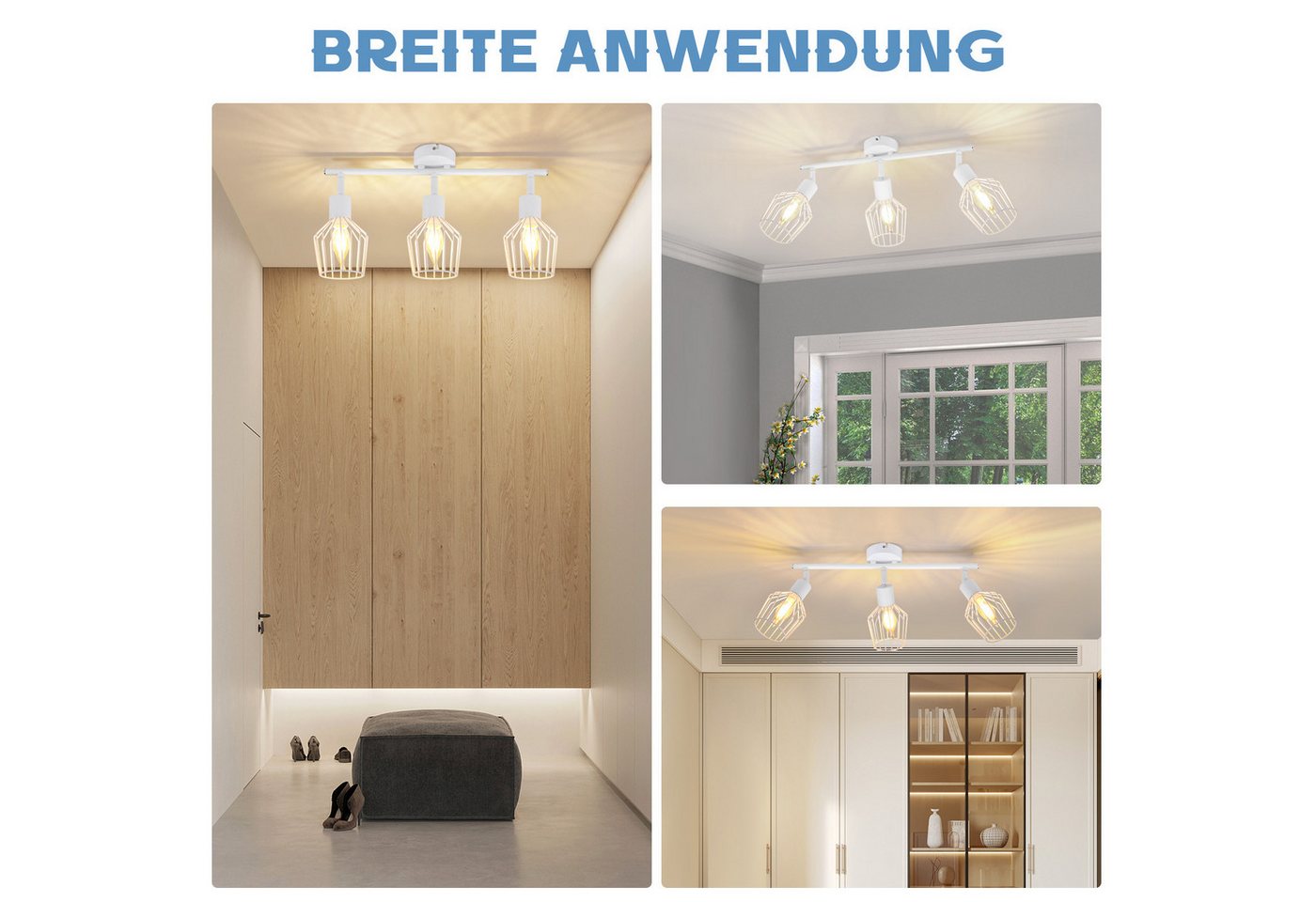 Nettlife Deckenstrahler Vintage Schwarz/Weiß E14 1/2/3/4/6 Flamming Industrial, Drehbar 350°, LED wechselbar, für Flur Küchen Schlafzimmer, Wohnzimmer, Esszimmer Bild 3