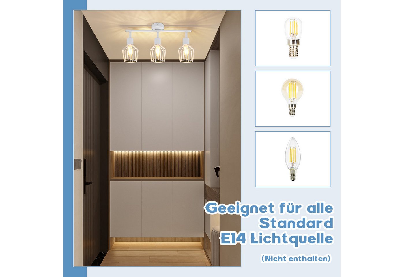 Nettlife Deckenstrahler Vintage Schwarz/Weiß E14 1/2/3/4/6 Flamming Industrial, Drehbar 350°, LED wechselbar, für Flur Küchen Schlafzimmer, Wohnzimmer, Esszimmer Bild 4