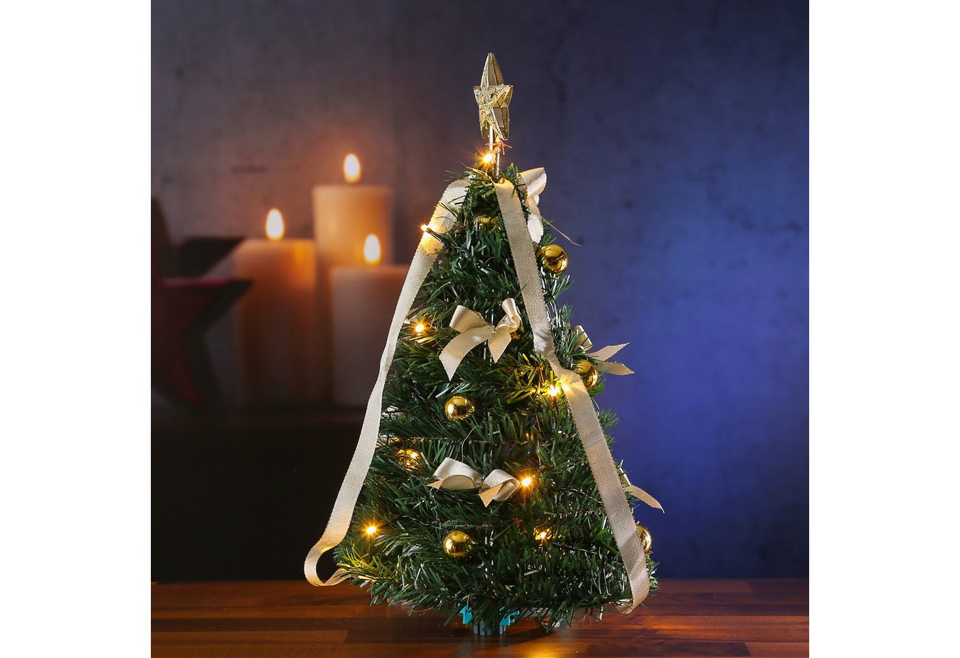 MARELIDA LED Baum LED Weihnachtsbaum Tannenbaum mit Lichterkette 50,5cm grün/gold, LED Classic, warmweiß (2100K bis 3000K)