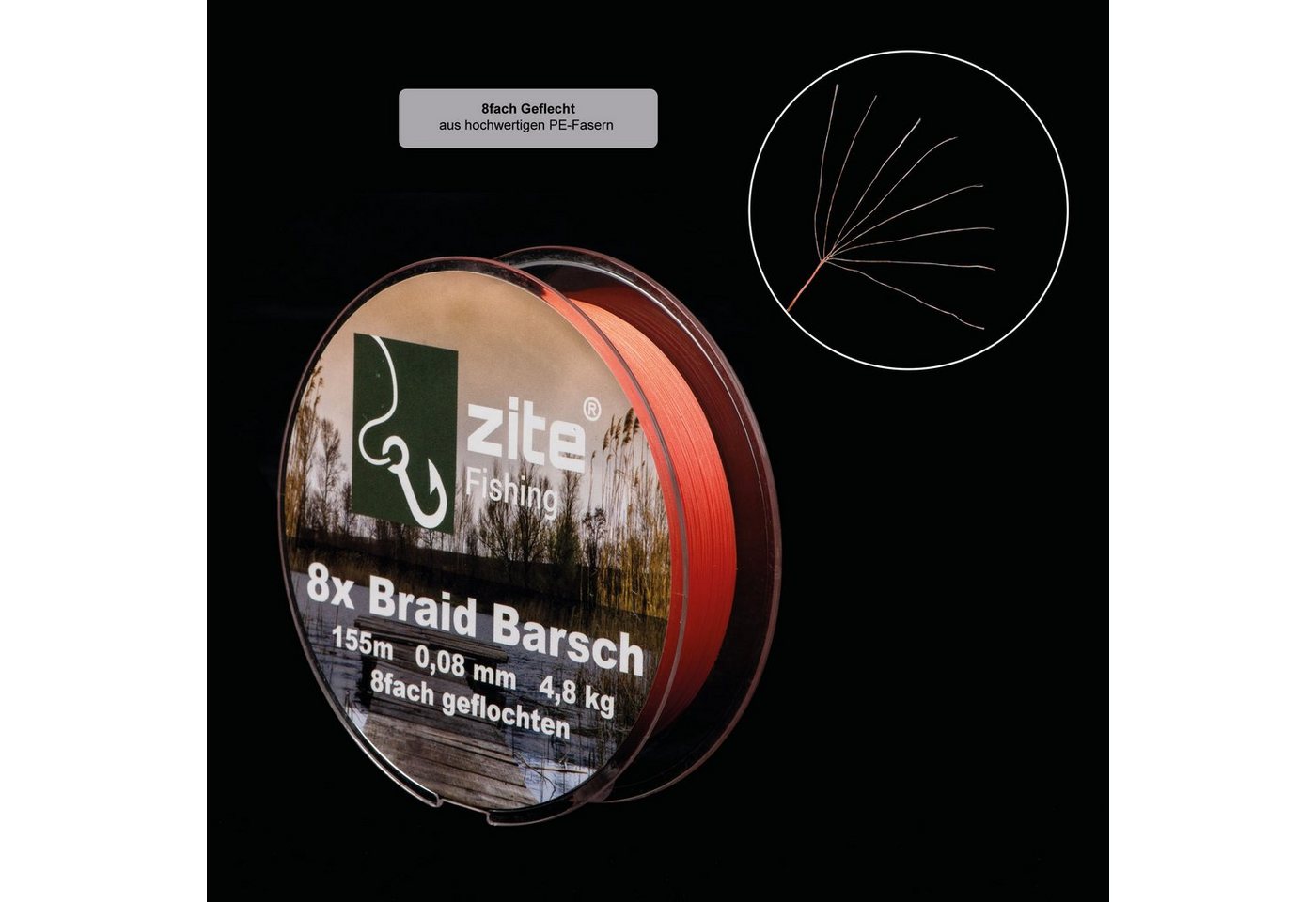 Zite Angelschnur 8-fach geflochten - 155m Angelsehne 0,12mm - Barsch, Hecht & Zander