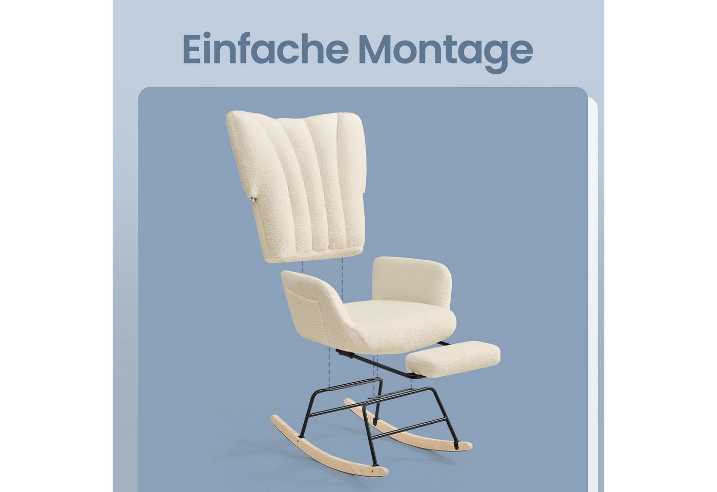 SONGMICS Schaukelsessel Schaukelstuhl Relaxsessel abnehmbares Kissen, für Schlafzimmer, Wohnzimmer, ausziehbare Fußstütze, Holzbeine, Fleece Bild 3