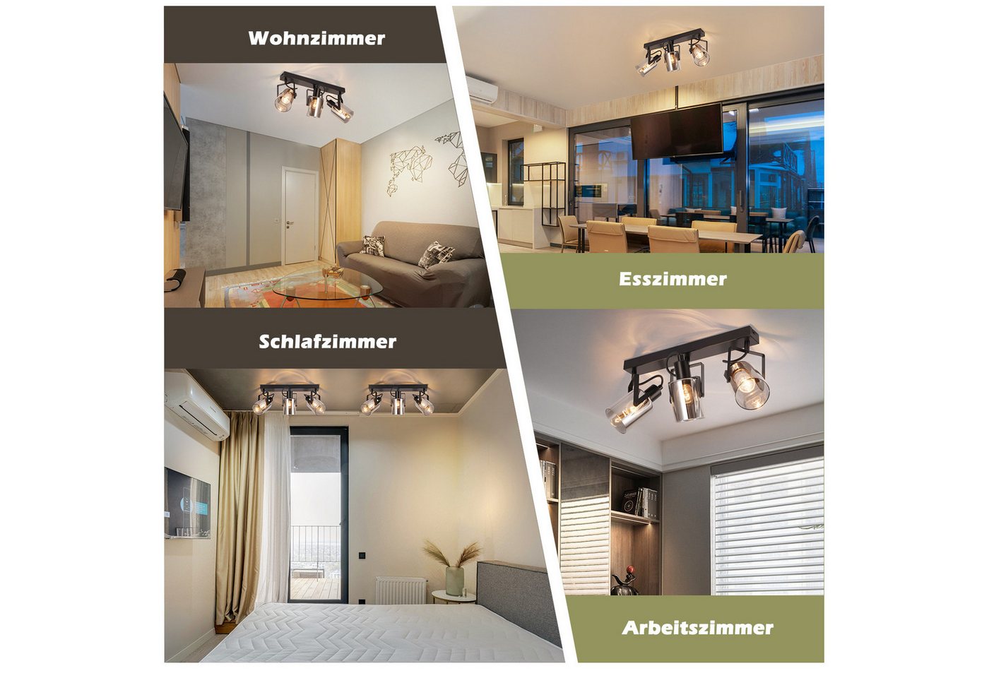 ZMH Deckenstrahler 2/3/4 Flammig Rauchgrau Glas E14 Deckenspot schwenkbar drehbar, ohne Leuchtmittel, Deckenleuchte für Wohnzimmer Schlafzimmer Flur Küche Bild 2