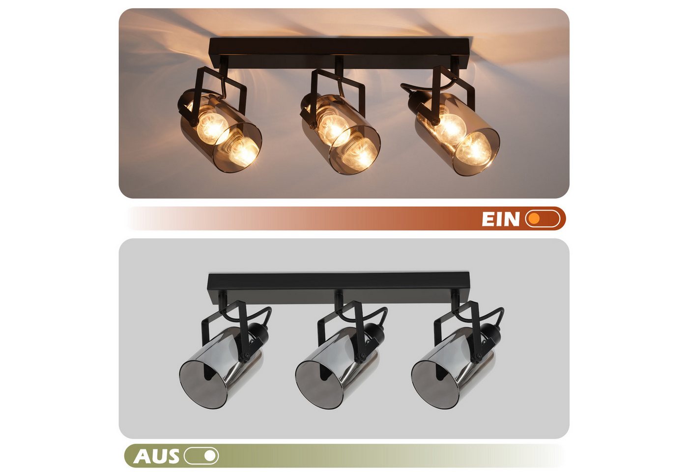 ZMH Deckenstrahler 2/3/4 Flammig Rauchgrau Glas E14 Deckenspot schwenkbar drehbar, ohne Leuchtmittel, Deckenleuchte für Wohnzimmer Schlafzimmer Flur Küche Bild 5