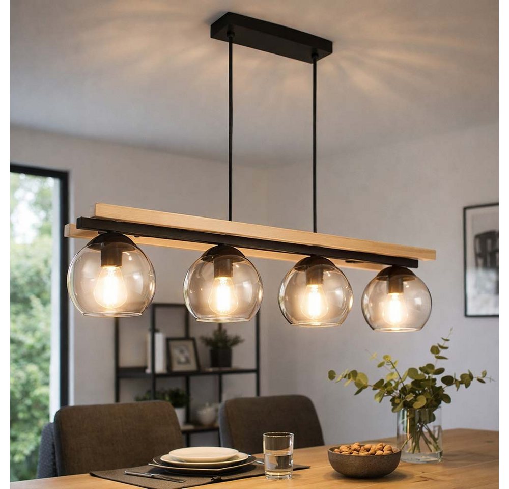 GLOBO LIGHTING LED-Hängeleuchte, Leuchtmittel inklusive, Warmweiß, LED Pendelleuchte Hängelampe Holzoptik Esszimmerleuchte Bild 3