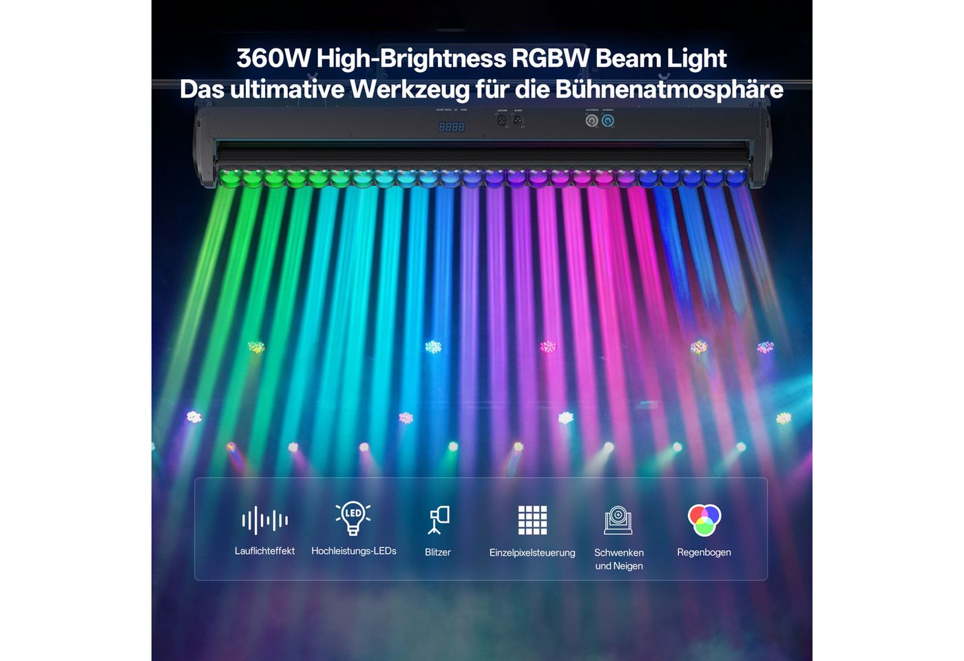 ZonQoonz Discolicht 360W Moving-Head-Wandfluter Regenbogeneffekt für Hochzeiten Party Bars