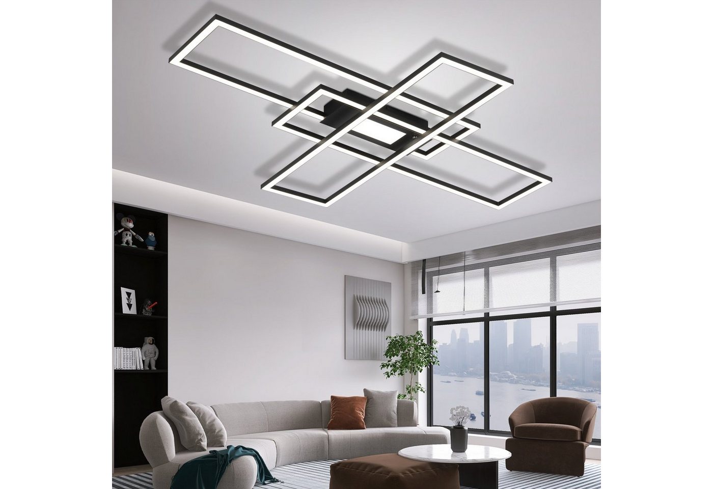 ZMH LED Deckenleuchte mit 3 Rahmen und Fernbedienung, 6000 Lumen, dimmbar,50W, LED fest integriert, 3000-6500K, Deckenlampe 99 x 70 cm für Wohnzimmer Schlafzimmer Flur