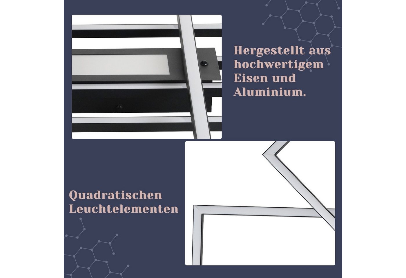 ZMH LED Deckenleuchte mit 3 Rahmen und Fernbedienung, 6000 Lumen, dimmbar,50W, LED fest integriert, 3000-6500K, Deckenlampe 99 x 70 cm für Wohnzimmer Schlafzimmer Flur Bild 3