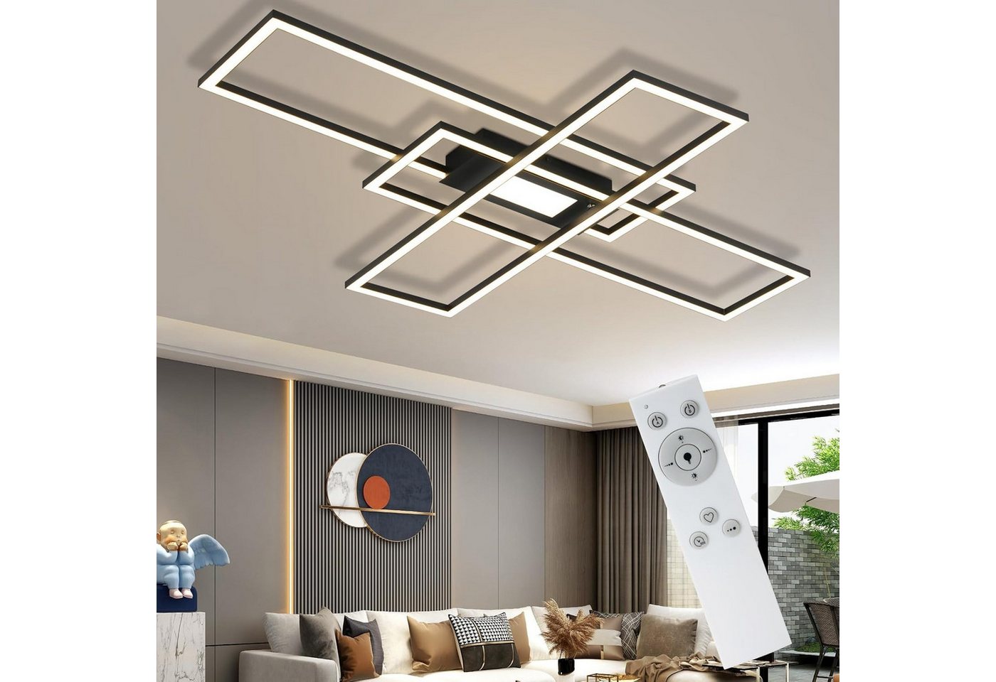 ZMH LED Deckenleuchte mit 3 Rahmen und Fernbedienung, 6000 Lumen, dimmbar,50W, LED fest integriert, 3000-6500K, Deckenlampe 99 x 70 cm für Wohnzimmer Schlafzimmer Flur Bild 4