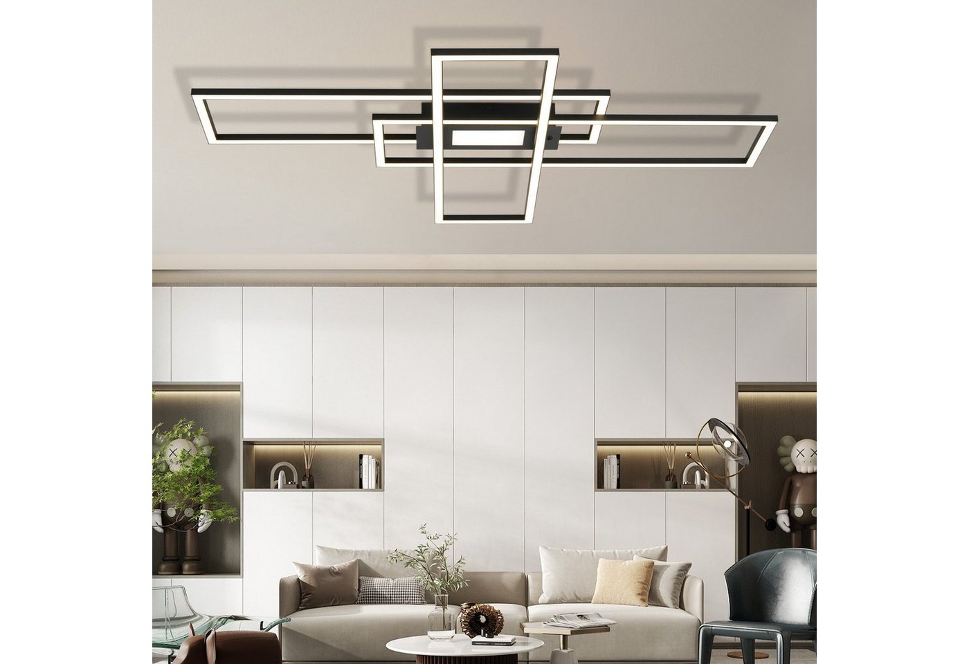 ZMH LED Deckenleuchte mit 3 Rahmen und Fernbedienung, 6000 Lumen, dimmbar,50W, LED fest integriert, 3000-6500K, Deckenlampe 99 x 70 cm für Wohnzimmer Schlafzimmer Flur Bild 5