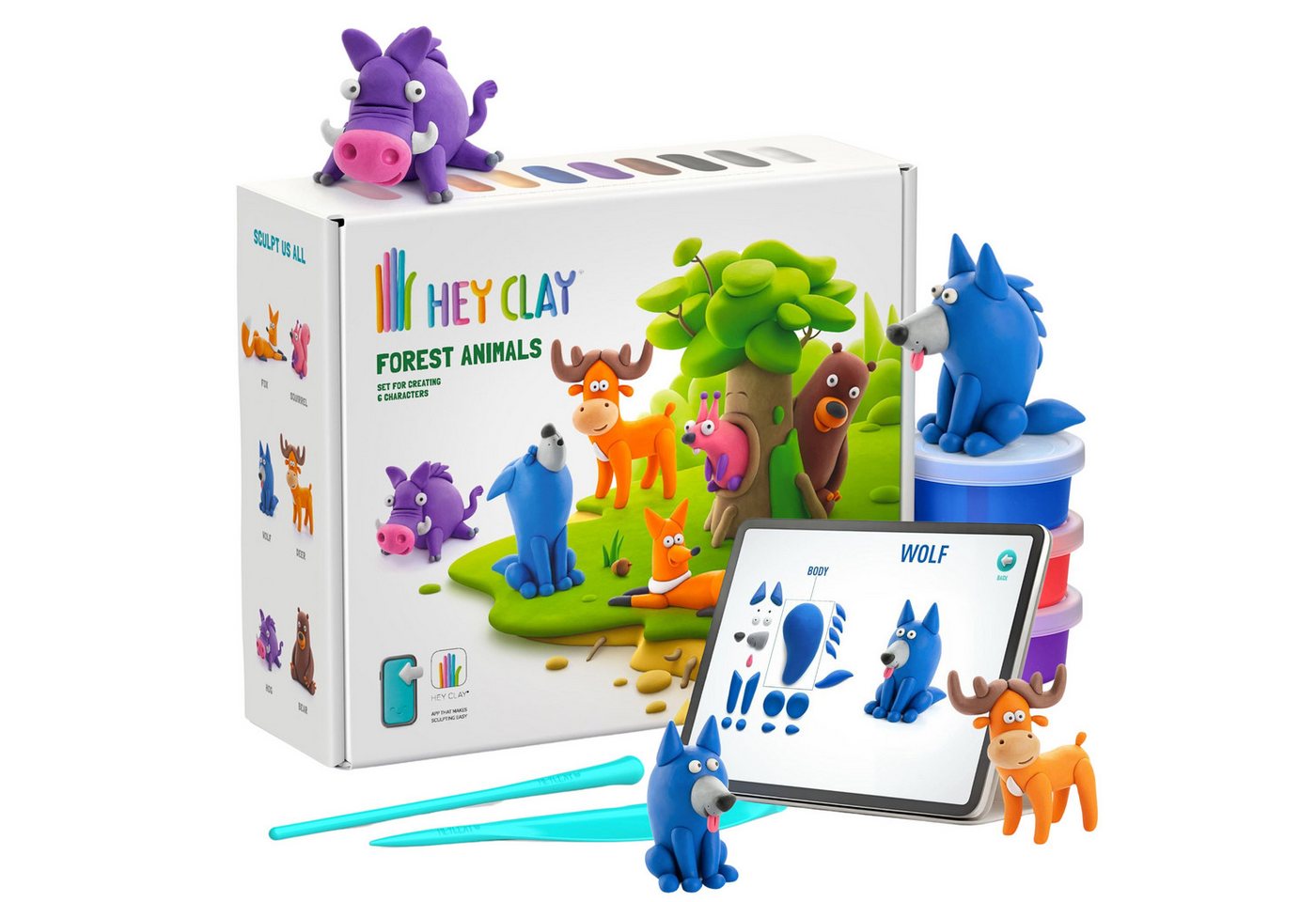 Hey Clay Modelliermasse Hey Clay Waldtiere, Plastikmasse + Zubehör, Modelliermasse, 15 Farben Bild 3