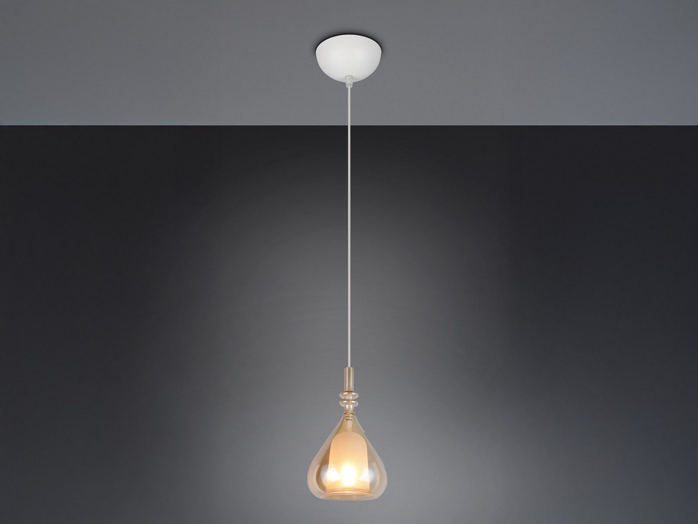 TRIO Leuchten LED Pendelleuchte mit Glas Lampenschirm Bernstein Ø 16cm, dimmbar, LED wechselbar, warmweiß, klein-e Hängelampe einflammig hängend über Esstisch & Bett mit E14 LED Bild 3